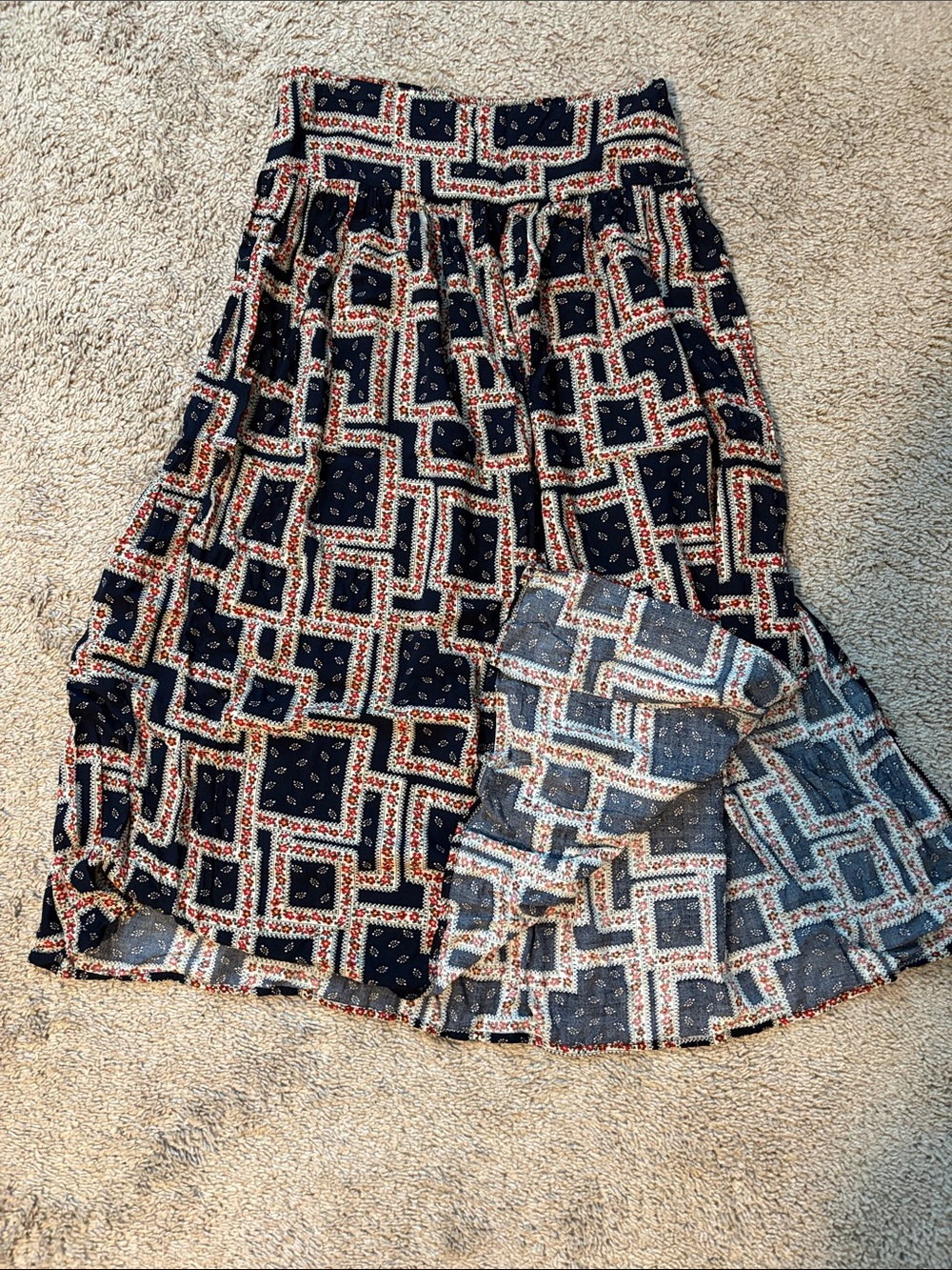NATURAL LIFE Navy and Cream Geometric Maxi Skirt